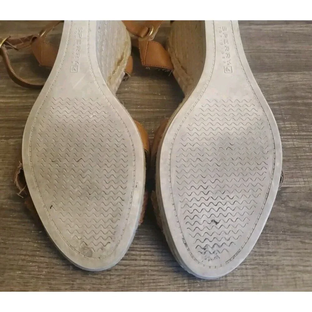 Sperry Top Sider Saylor Espadrilles Wedge Ankle Strap‎ Sandals Womens 10 Brown